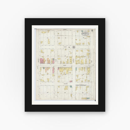 Old map wall art mockup — black gallery frame with white mat — Sanborn Fire Insurance Map from Cedar Springs, Kent County, Michigan (1894), Sheet #0002