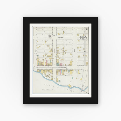 Old map wall art mockup — black gallery frame with white mat — Sanborn Fire Insurance Map from Granite Falls, Yellow Medicine And Chippewa Counties, Minnesota (1893), Sheet #0002