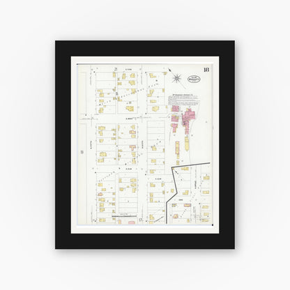 Old map wall art mockup — black gallery frame with white mat — Sanborn Fire Insurance Map from Mankato, Blue Earth County, Minnesota (1908), Sheet #0018