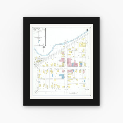Old map wall art mockup — black gallery frame with white mat — Sanborn Fire Insurance Map from North Lewisburg, Champaign County, Ohio (1950), Sheet #0002