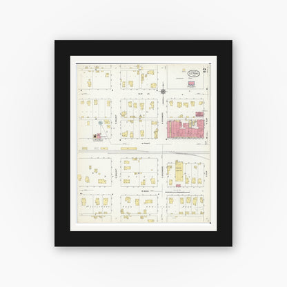 Old map wall art mockup — black gallery frame with white mat — Sanborn Fire Insurance Map from El Paso, Woodford County, Illinois (1911), Sheet #0002