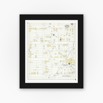 Old map wall art mockup — black gallery frame with white mat — Sanborn Fire Insurance Map from Ashland, Ashland County, Wisconsin (1909), Sheet #0032