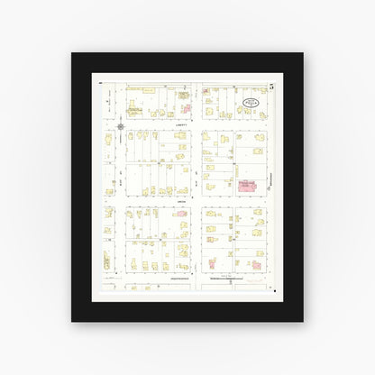 Old map wall art mockup — black gallery frame with white mat — Sanborn Fire Insurance Map from Pella, Marion County, Iowa (1911), Sheet #0005