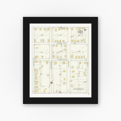 Old map wall art mockup — black gallery frame with white mat — Sanborn Fire Insurance Map from Ennis, Ellis County, Texas (1920), Sheet #0019