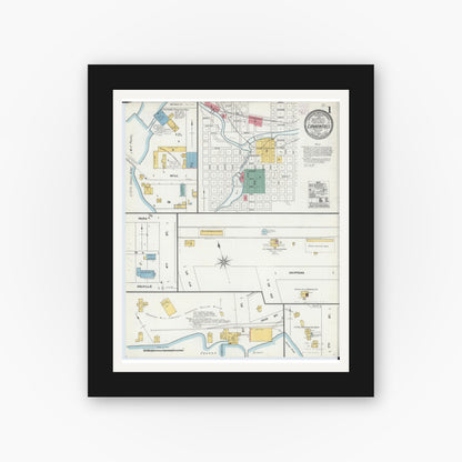 Old map wall art mockup — black gallery frame with white mat — Sanborn Fire Insurance Map from Cannon Falls, Goodhue County, Minnesota (1905), Sheet #0001