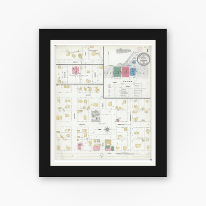 Old map wall art mockup — black gallery frame with white mat — Sanborn Fire Insurance Map from Lexington, McLean County, Illinois (1906), Sheet #0001