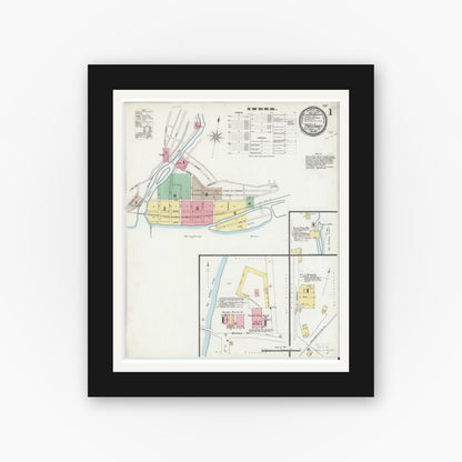 Old map wall art mockup — black gallery frame with white mat — Sanborn Fire Insurance Map from Freeport, Armstrong County, Pennsylvania (1897), Sheet #0001