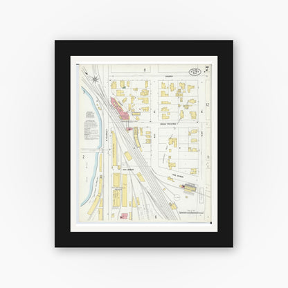 Old map wall art mockup — black gallery frame with white mat — Sanborn Fire Insurance Map from Flint, Genesee County, Michigan (1902), Sheet #0007