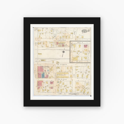 Old map wall art mockup — black gallery frame with white mat — Sanborn Fire Insurance Map from Norborne, Carroll County, Missouri (1933), Sheet #0002