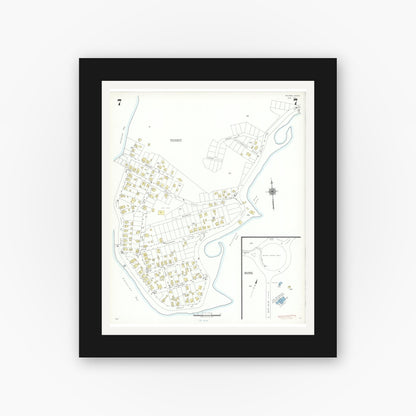 Old map wall art mockup — black gallery frame with white mat — Sanborn Fire Insurance Map from Bourne, Barnstable County, Massachusetts (1941), Sheet #0007