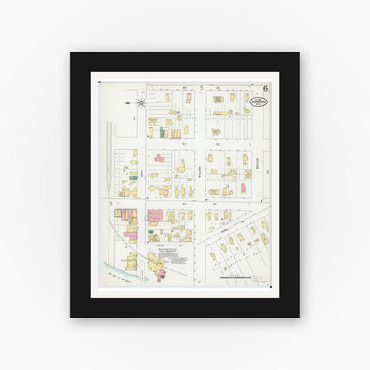 Old map wall art mockup — black gallery frame with white mat — Sanborn Fire Insurance Map from Moorhead, Clay County, Minnesota (1899), Sheet #0006