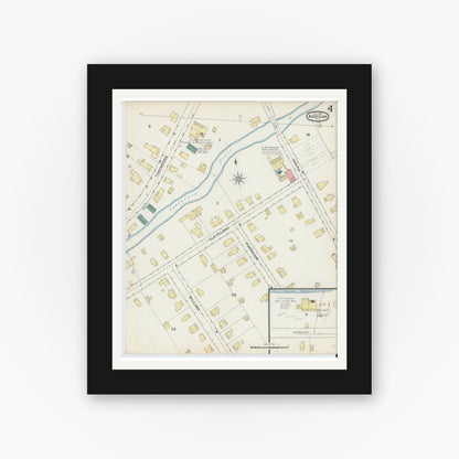 Old map wall art mockup — black gallery frame with white mat — Sanborn Fire Insurance Map from Addison, Steuben County, New York (1893), Sheet #0004