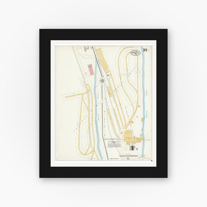 Old map wall art mockup — black gallery frame with white mat — Sanborn Fire Insurance Map from Orange, Orange County, Texas (1904), Sheet #0010