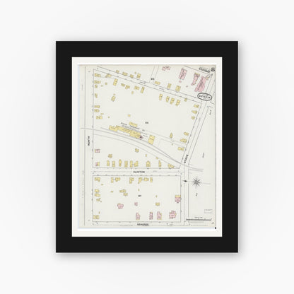 Old map wall art mockup — black gallery frame with white mat — Sanborn Fire Insurance Map from Geneva, Ontario County, New York (1890), Sheet #0008