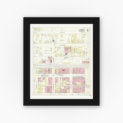 Old map wall art mockup — black gallery frame with white mat — Sanborn Fire Insurance Map from Sedalia, Pettis County, Missouri (1914), Sheet #0004