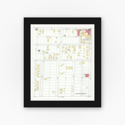 Old map wall art mockup — black gallery frame with white mat — Sanborn Fire Insurance Map from Compton, Los Angeles County, California (1925), Sheet #0011
