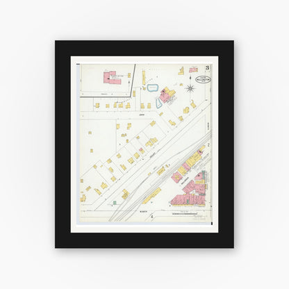 Old map wall art mockup — black gallery frame with white mat — Sanborn Fire Insurance Map from Wellington, Lorain County, Ohio (1904), Sheet #0003