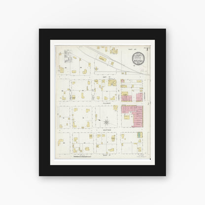 Old map wall art mockup — black gallery frame with white mat — Sanborn Fire Insurance Map from Mount Pleasant, Titus County, Texas (1896) - Complete Map Set