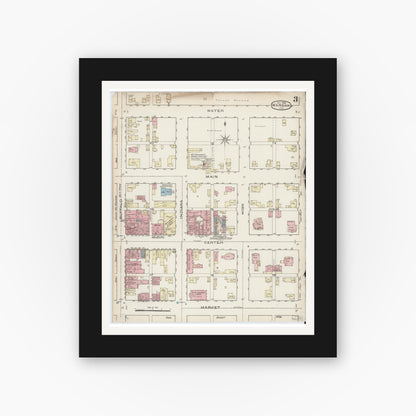 Old map wall art mockup — black gallery frame with white mat — Sanborn Fire Insurance Map from Warsaw, Kosciusko County, Indiana (1886), Sheet #0003