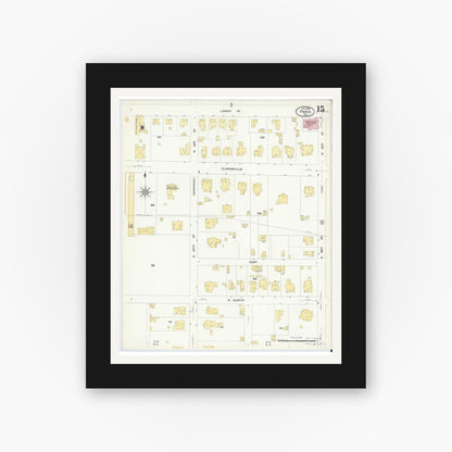 Old map wall art mockup — black gallery frame with white mat — Sanborn Fire Insurance Map from Paris, Lamar County, Texas (1908), Sheet #0015