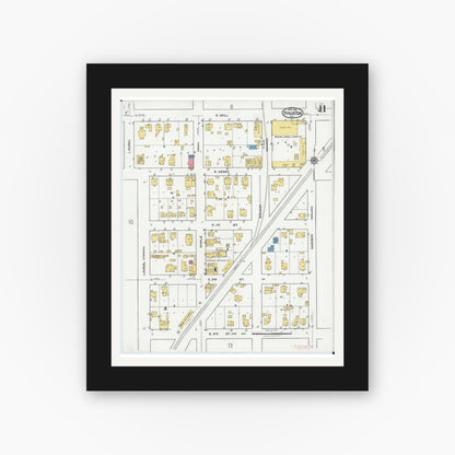 Old map wall art mockup — black gallery frame with white mat — Sanborn Fire Insurance Map from Staunton, Macoupin County, Illinois (1921), Sheet #0011