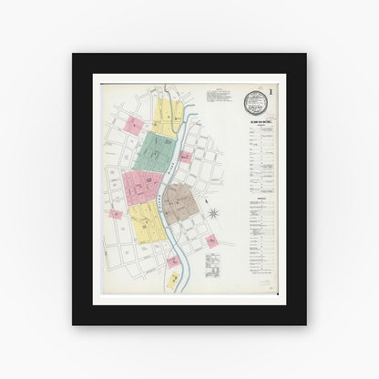 Old map wall art mockup — black gallery frame with white mat — Sanborn Fire Insurance Map from Galena, Jo Daviess County, Illinois (1893), Sheet #0001