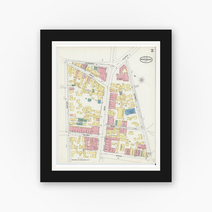 Old map wall art mockup — black gallery frame with white mat — Sanborn Fire Insurance Map from North Adams, Berkshire County, Massachusetts (1892), Sheet #0005
