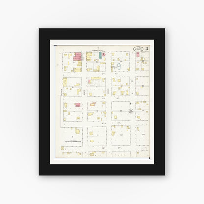 Old map wall art mockup — black gallery frame with white mat — Sanborn Fire Insurance Map from Leon, Decatur County, Iowa (1893), Sheet #0003