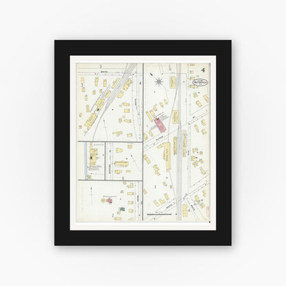 Old map wall art mockup — black gallery frame with white mat — Sanborn Fire Insurance Map from Waterville, Oneida County, New York (1906), Sheet #0004