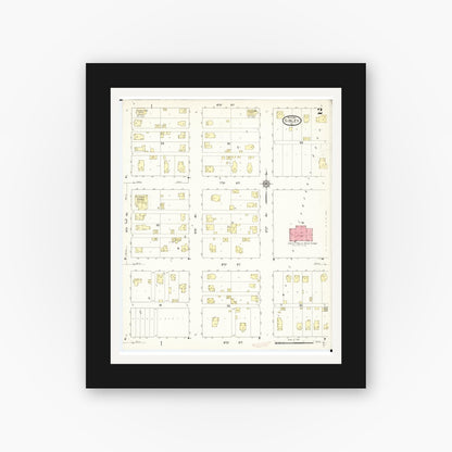 Old map wall art mockup — black gallery frame with white mat — Sanborn Fire Insurance Map from Sibley, Osceola County, Iowa (1913), Sheet #0002