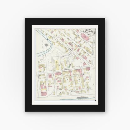 Old map wall art mockup — black gallery frame with white mat — Sanborn Fire Insurance Map from Sharpsburg, Allegheny County, Pennsylvania (1891), Sheet #0005
