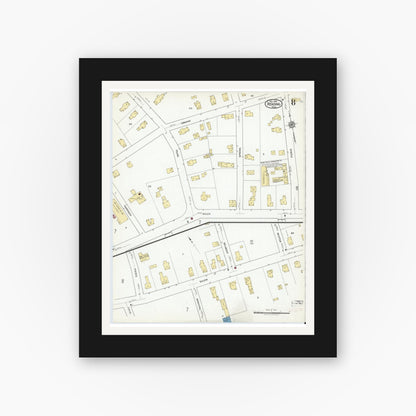 Old map wall art mockup — black gallery frame with white mat — Sanborn Fire Insurance Map from Reading, Middlesex County, Massachusetts (1918), Sheet #0008