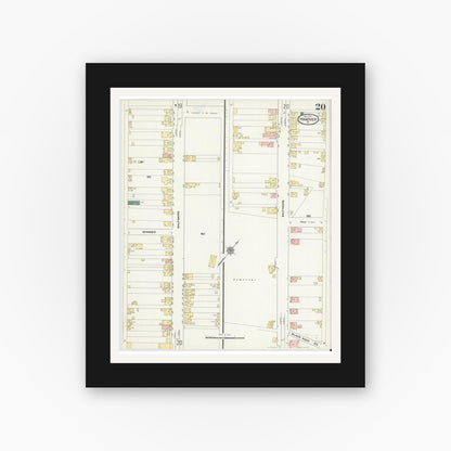 Old map wall art mockup — black gallery frame with white mat — Sanborn Fire Insurance Map from Hanover, York County, Pennsylvania (1909), Sheet #0020