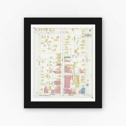 Old map wall art mockup — black gallery frame with white mat — Sanborn Fire Insurance Map from Bowling Green, Wood County, Ohio (1900), Sheet #0003