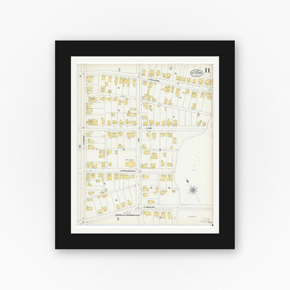 Old map wall art mockup — black gallery frame with white mat — Sanborn Fire Insurance Map from Pittston, Luzerne County, Pennsylvania (1903), Sheet #0011