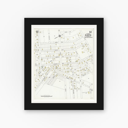 Old map wall art mockup — black gallery frame with white mat — Sanborn Fire Insurance Map from Clementon, Camden County, New Jersey (1924), Sheet #0012