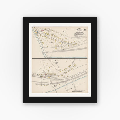 Old map wall art mockup — black gallery frame with white mat — Sanborn Fire Insurance Map from Nanticoke, Luzerne County, Pennsylvania (1920), Sheet #0033