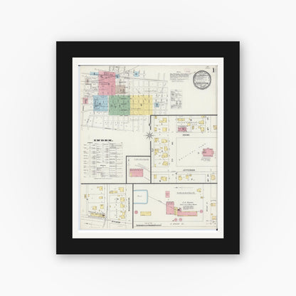 Old map wall art mockup — black gallery frame with white mat — Sanborn Fire Insurance Map from Charleston, Coles County, Illinois (1896) - Complete Map Set
