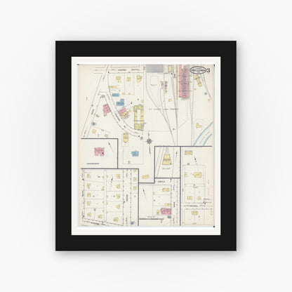 Old map wall art mockup — black gallery frame with white mat — Sanborn Fire Insurance Map from Herculaneum, Jefferson County, Missouri (1915), Sheet #0003