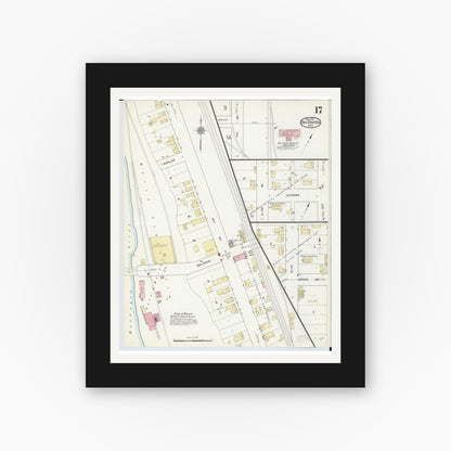 Old map wall art mockup — black gallery frame with white mat — Sanborn Fire Insurance Map from Big Rapids, Mecosta County, Michigan (1914), Sheet #0017