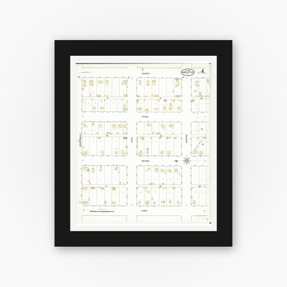 Old map wall art mockup — black gallery frame with white mat — Sanborn Fire Insurance Map from Mapleton, Monona County, Iowa (1909), Sheet #0004