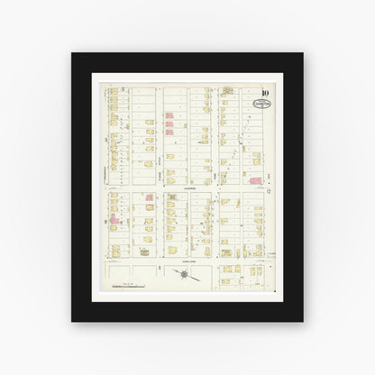 Old map wall art mockup — black gallery frame with white mat — Sanborn Fire Insurance Map from Covington, Independent Cities, Virginia (1913), Sheet #0010
