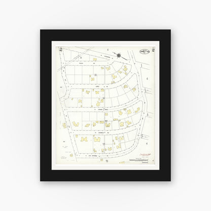Old map wall art mockup — black gallery frame with white mat — Sanborn Fire Insurance Map from Carmel By The Sea, Monterey County, California (1924), Sheet #0002