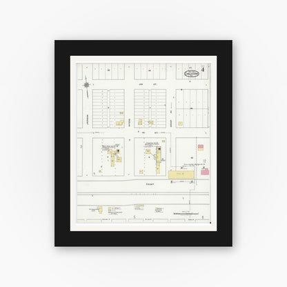 Old map wall art mockup — black gallery frame with white mat — Sanborn Fire Insurance Map from Chillicothe, Hardeman County, Texas (1921), Sheet #0004