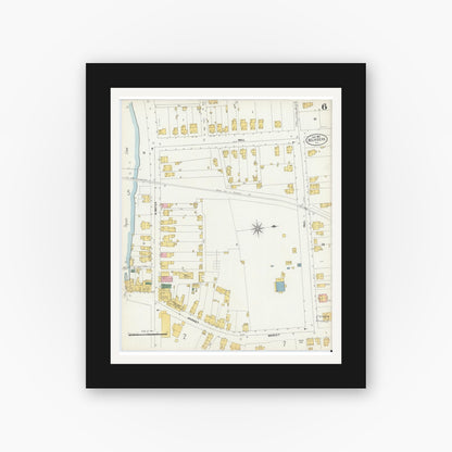 Old map wall art mockup — black gallery frame with white mat — Sanborn Fire Insurance Map from Belvidere, Warren County, New Jersey (1903), Sheet #0006
