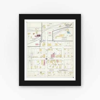 Old map wall art mockup — black gallery frame with white mat — Sanborn Fire Insurance Map from Riverton, Sangamon County, Illinois (1917), Sheet #0002