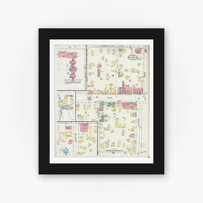 Old map wall art mockup — black gallery frame with white mat — Sanborn Fire Insurance Map from Geneseo, Livingston County, New York (1894), Sheet #0003