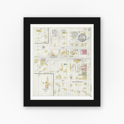 Old map wall art mockup — black gallery frame with white mat — Sanborn Fire Insurance Map from Remington, Jasper County, Indiana (1899) - Complete Map Set