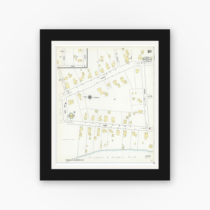 Old map wall art mockup — black gallery frame with white mat — Sanborn Fire Insurance Map from Mansfield, Bristol County, Massachusetts (1911), Sheet #0010
