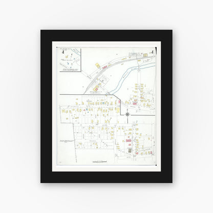 Old map wall art mockup — black gallery frame with white mat — Sanborn Fire Insurance Map from Fort Recovery, Mercer County, Ohio (1946), Sheet #0004